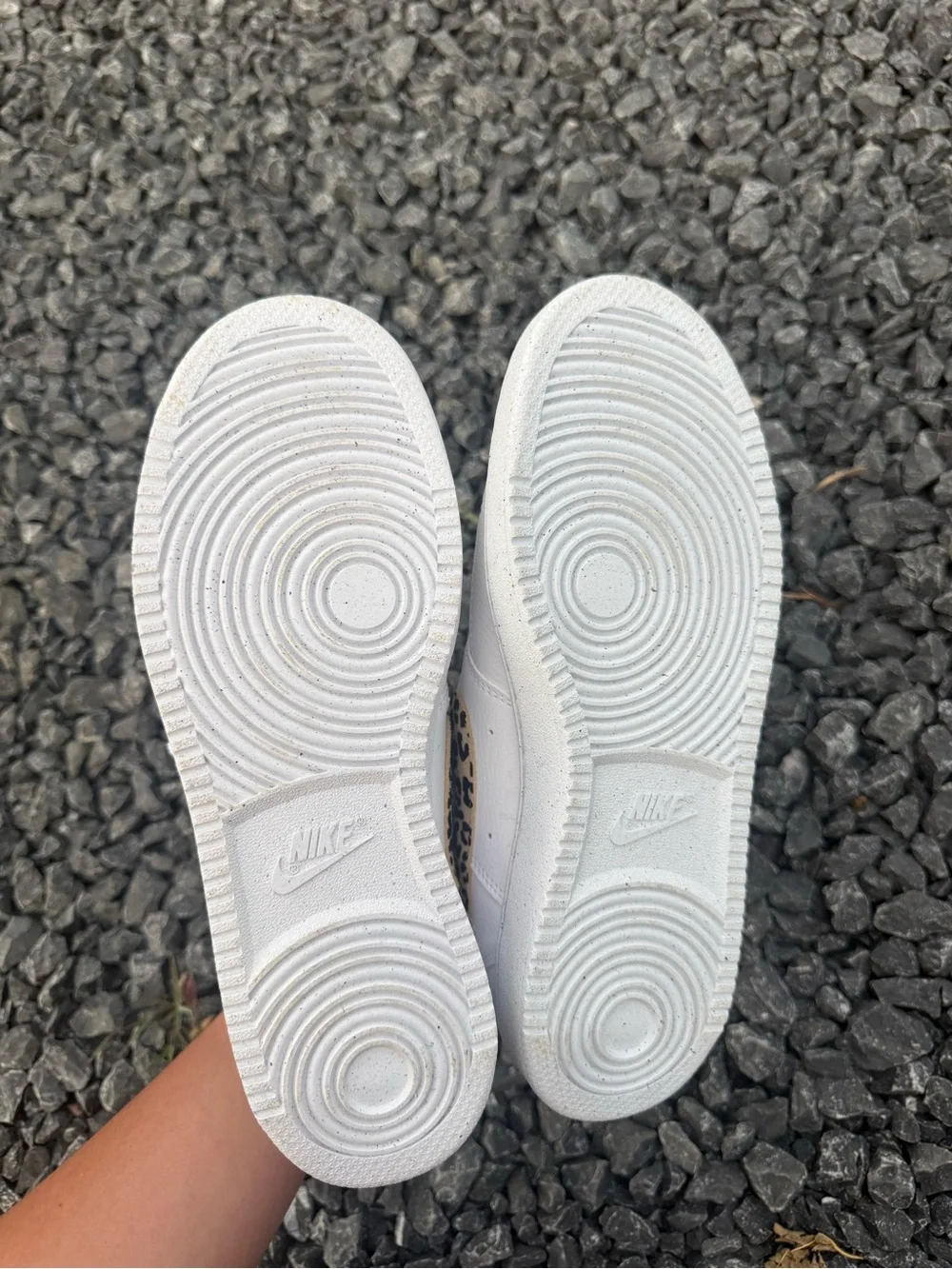 Nike womens White Sneakers with Leopard-Print Swoosh